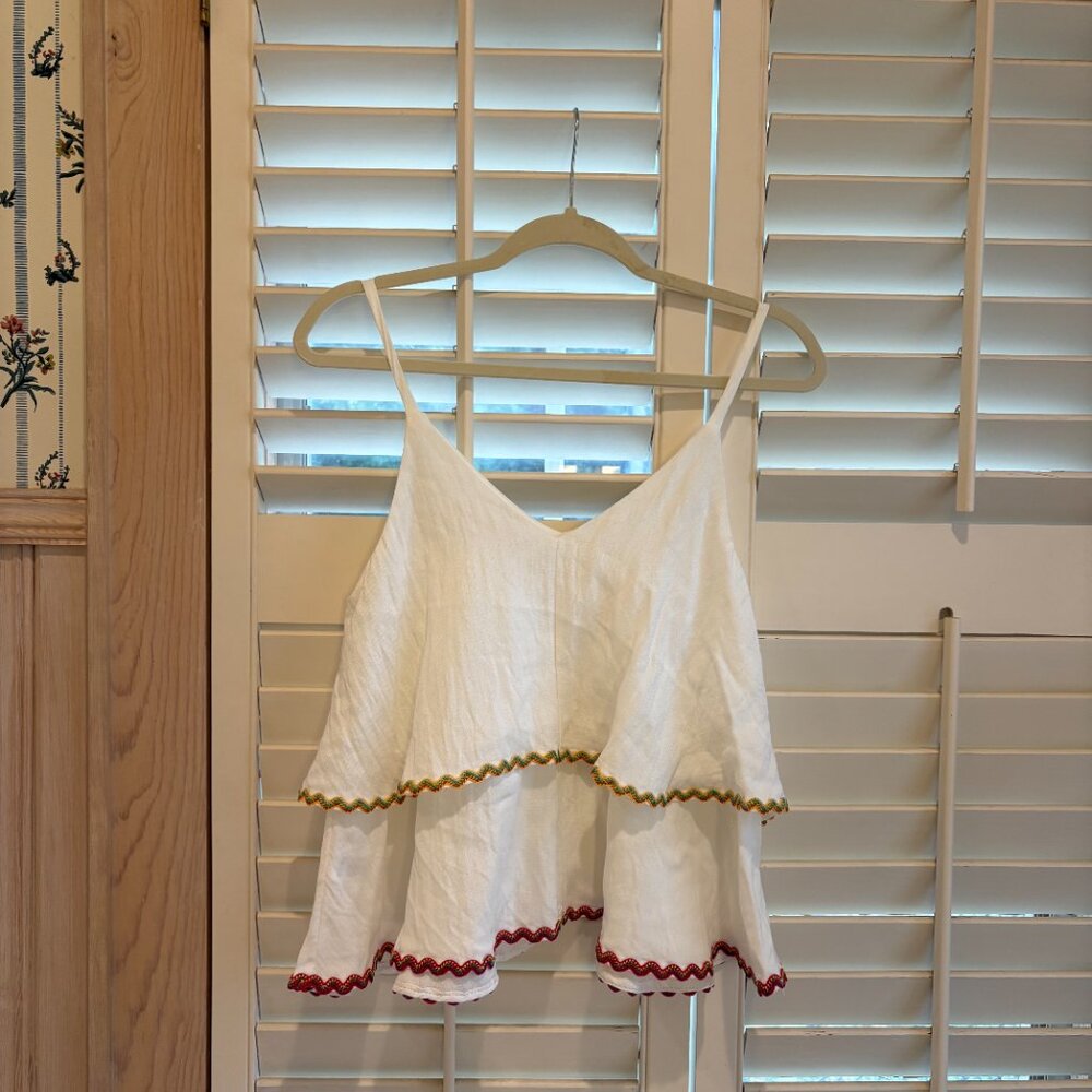 White embroidered hem tank top